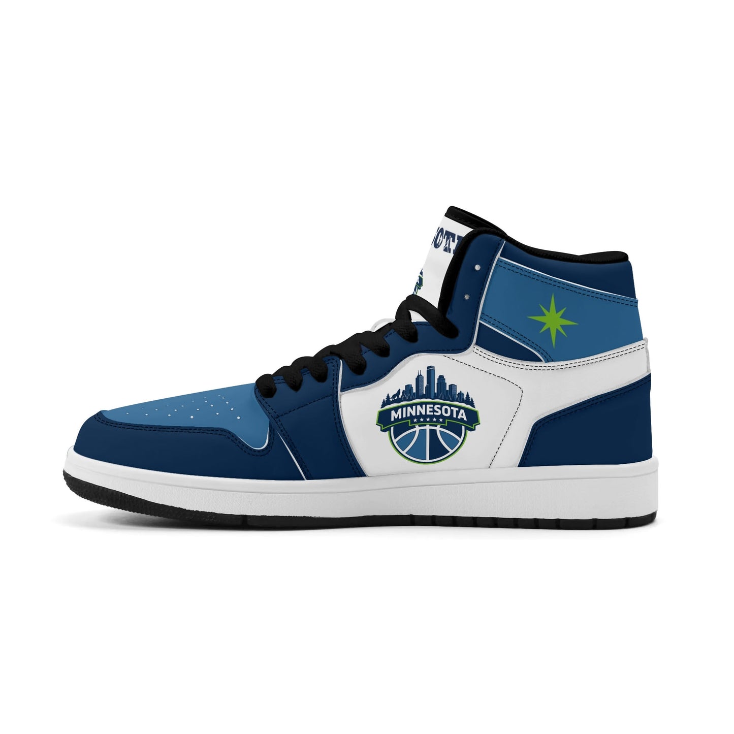Minnesota basketball-inspired high top sneakers in white with all-over city graphic printed upper