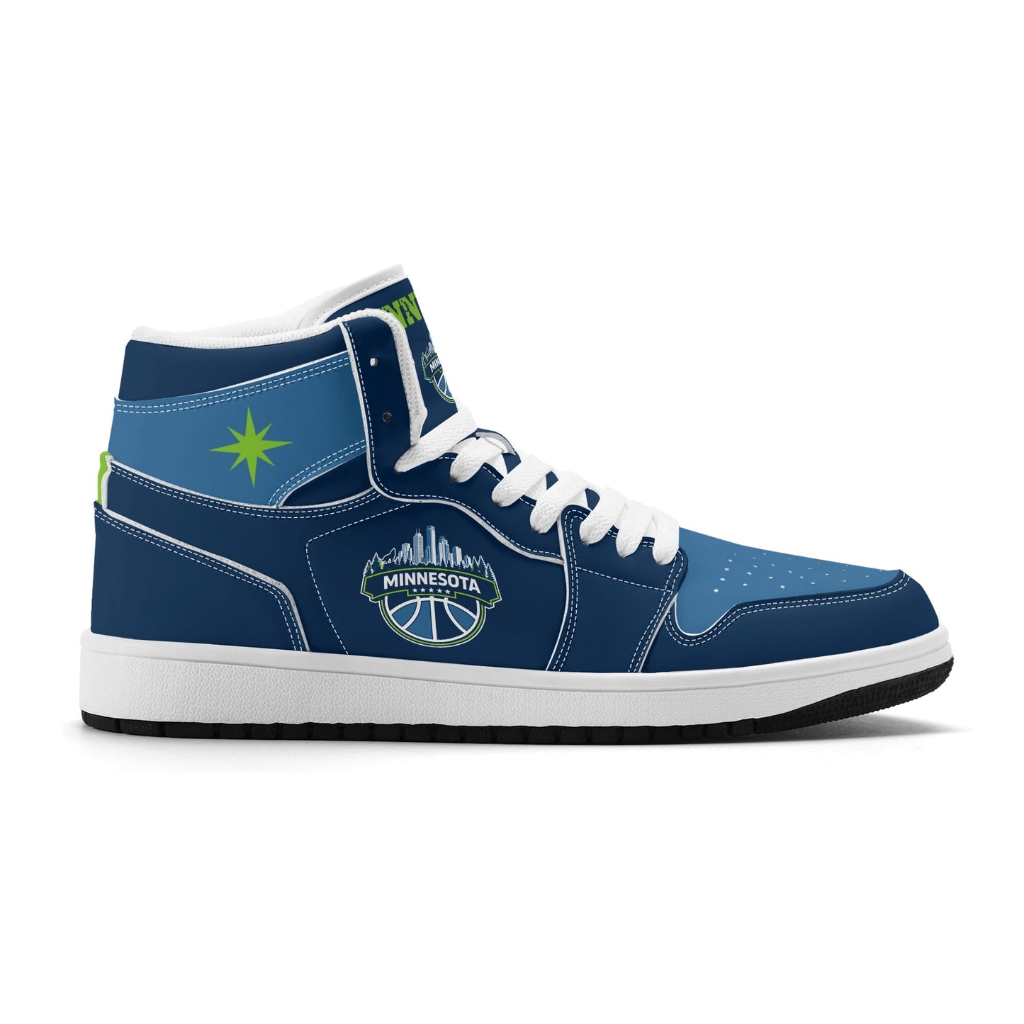Minnesota basketball-inspired high top sneakers in navy with all-over city graphic printed upper