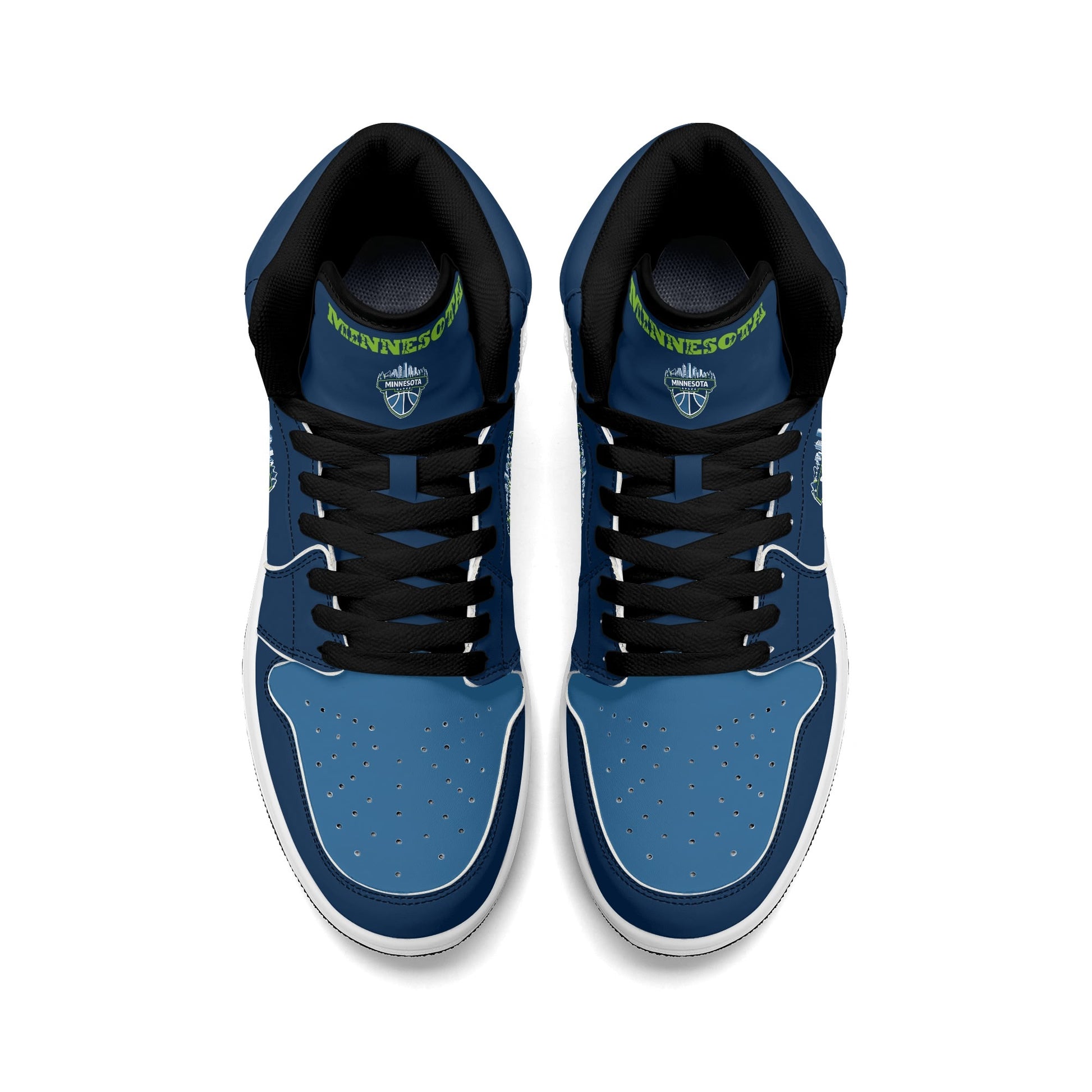 Minnesota basketball-inspired high top sneakers in navy with all-over city graphic printed upper
