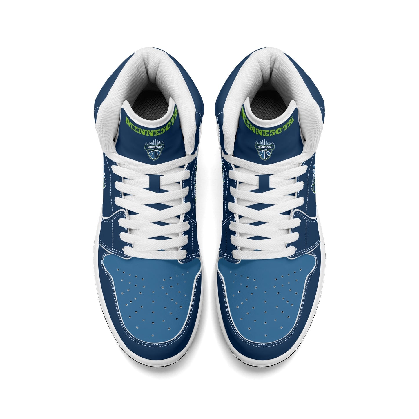 Minnesota basketball-inspired high top sneakers in navy with all-over city graphic printed upper