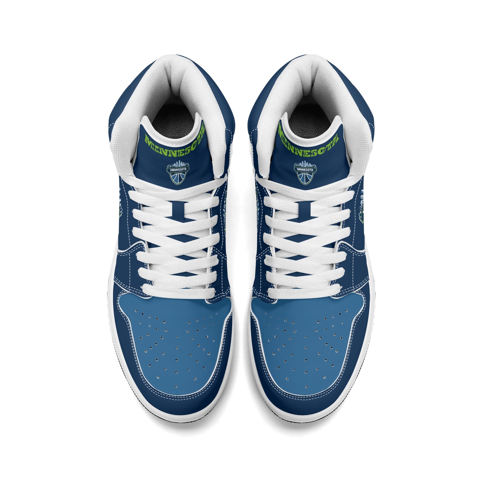 Minnesota basketball-inspired high top sneakers in navy with all-over city graphic printed upper