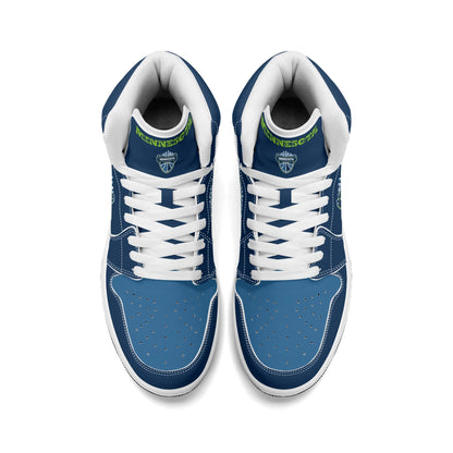 Minnesota basketball-inspired high top sneakers in navy with all-over city graphic printed upper