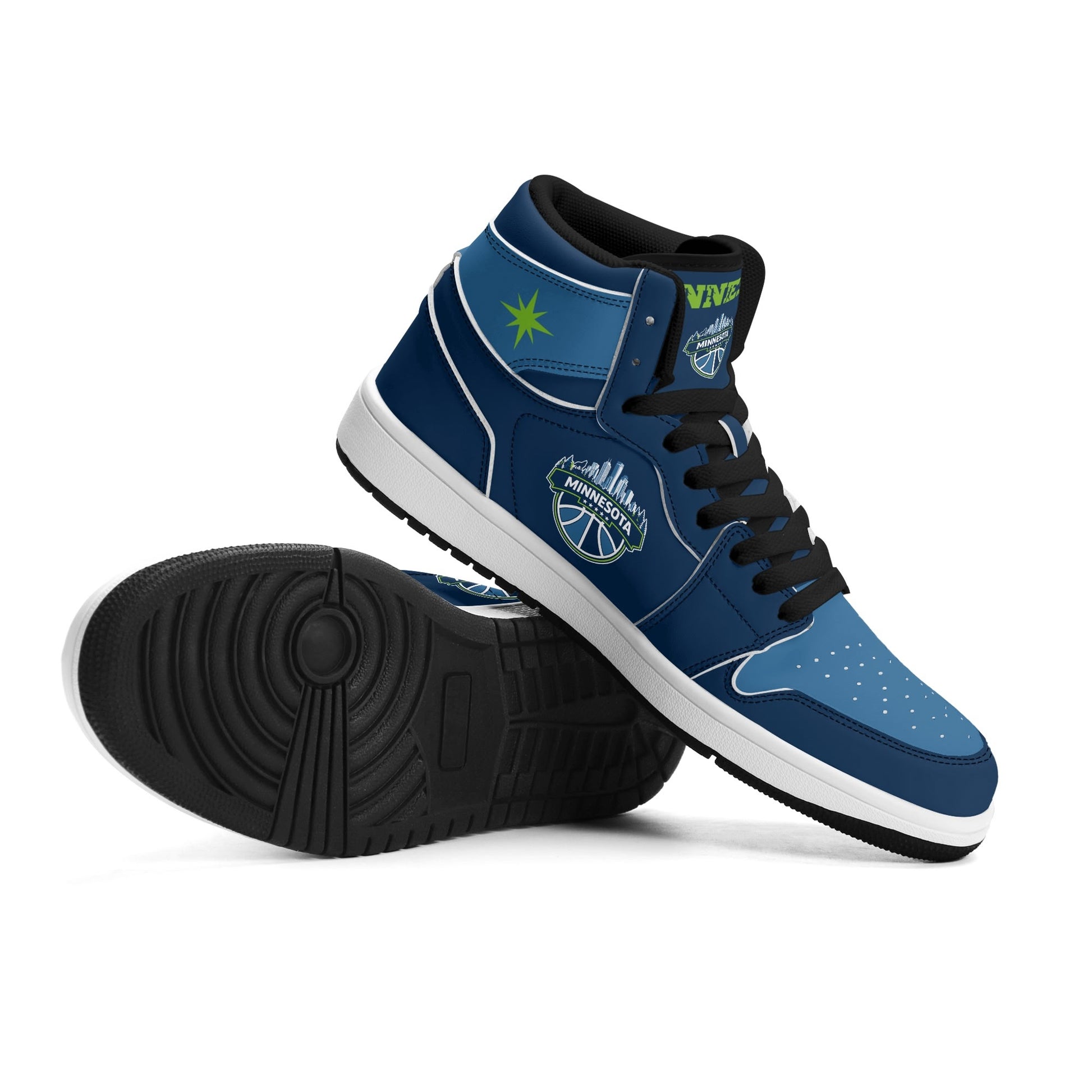 Minnesota basketball-inspired high top sneakers in navy with all-over city graphic printed upper