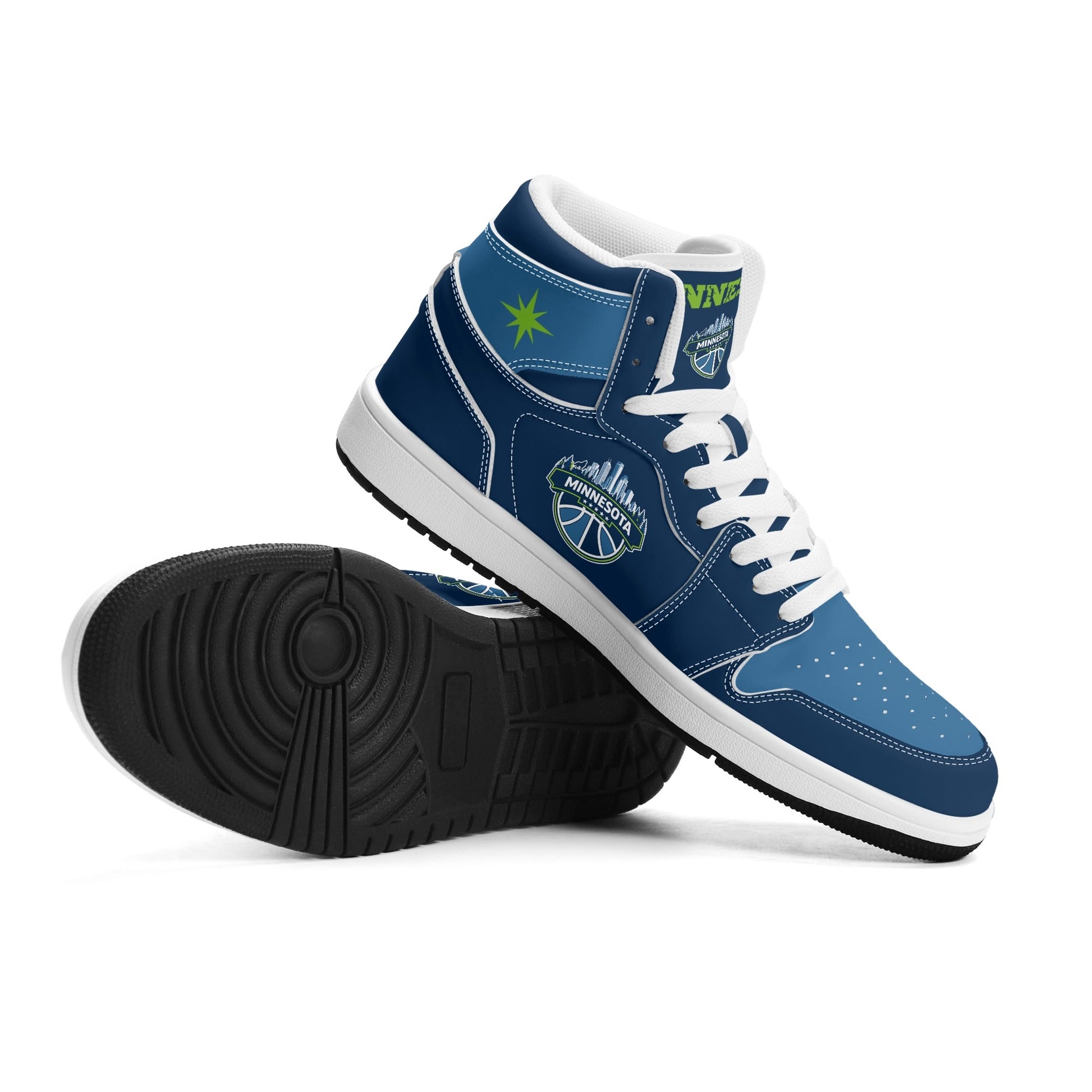 Minnesota basketball-inspired high top sneakers in navy with all-over city graphic printed upper