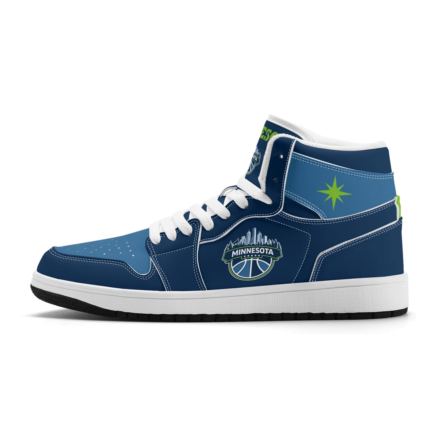 Minnesota basketball-inspired high top sneakers in navy with all-over city graphic printed upper
