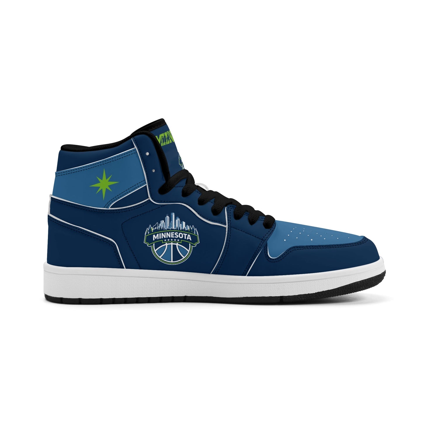 Minnesota basketball-inspired high top sneakers in navy with all-over city graphic printed upper