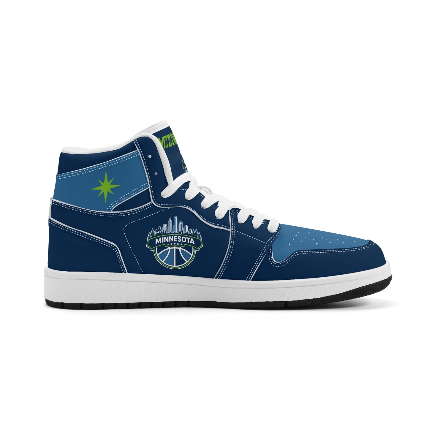 Minnesota basketball-inspired high top sneakers in navy with all-over city graphic printed upper
