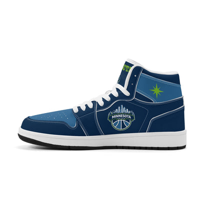 Minnesota basketball-inspired high top sneakers in navy with all-over city graphic printed upper