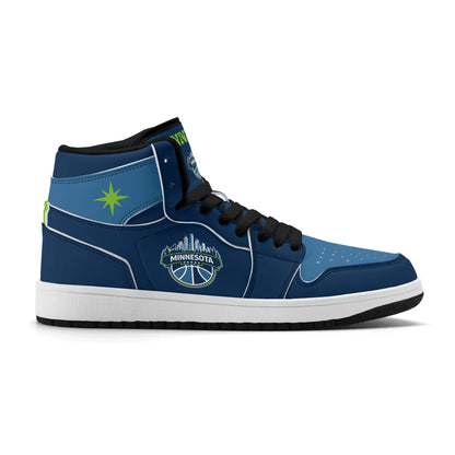 Minnesota basketball-inspired high top sneakers in navy with all-over city graphic printed upper