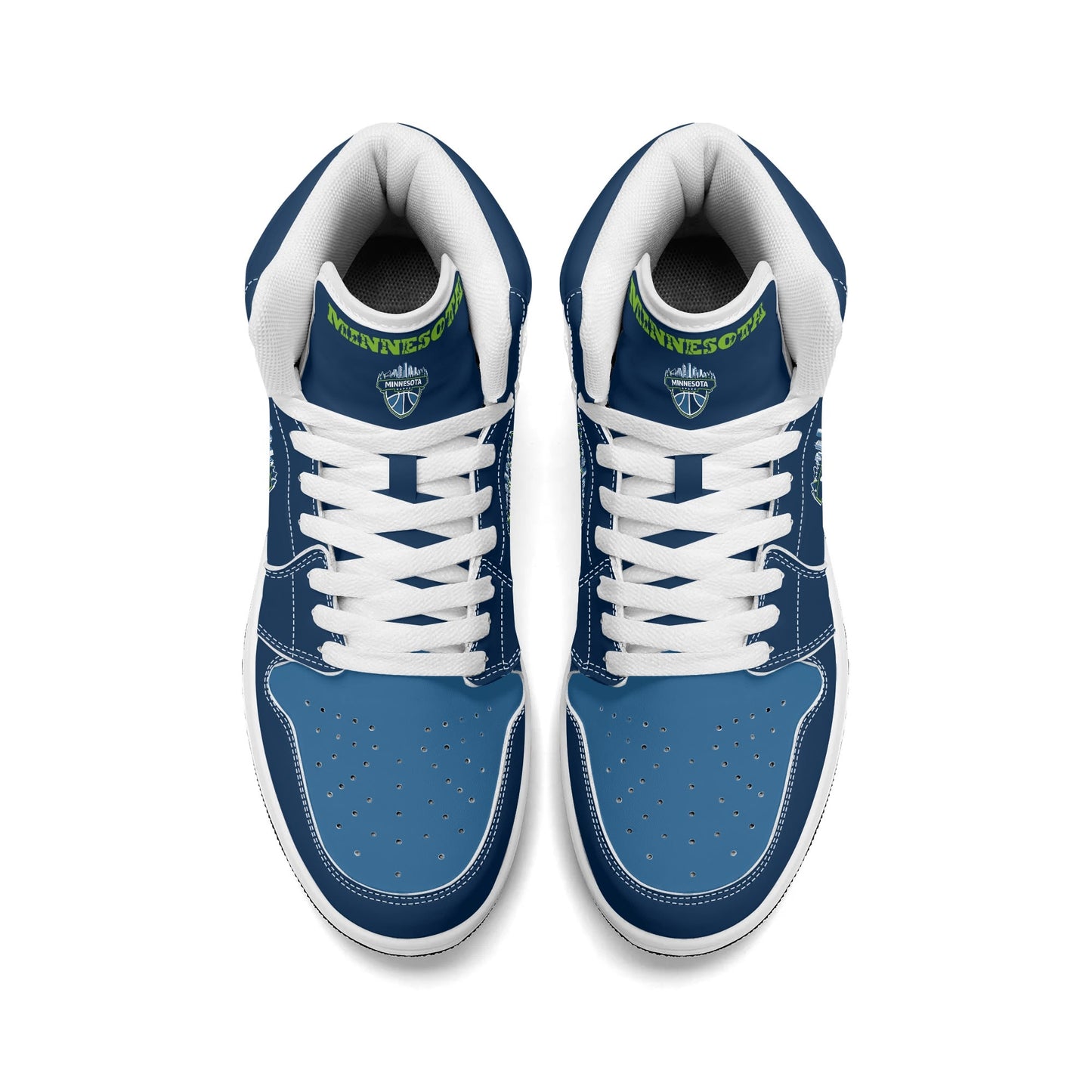 Minnesota basketball-inspired high top sneakers in navy with all-over city graphic printed upper