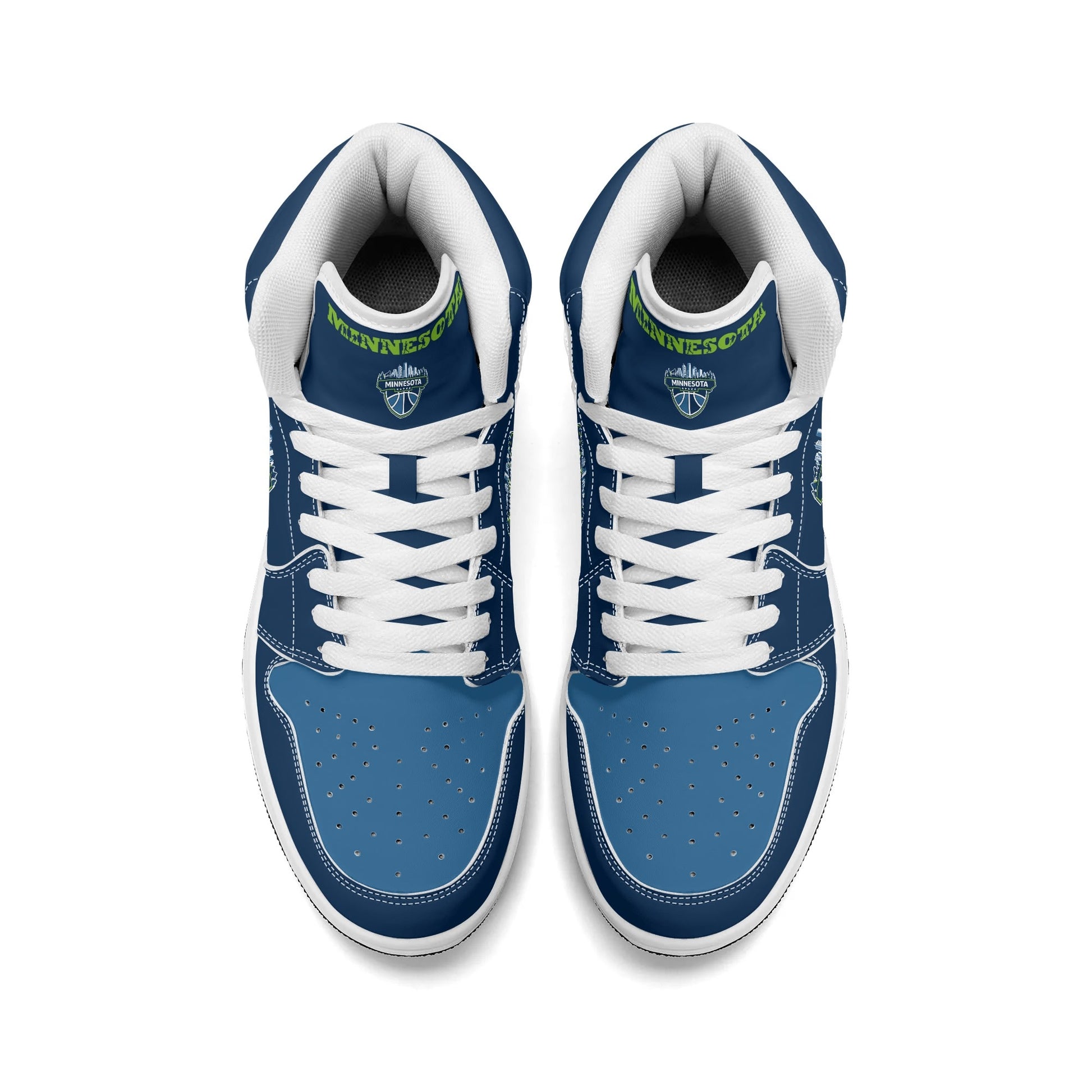 Minnesota basketball-inspired high top sneakers in navy with all-over city graphic printed upper