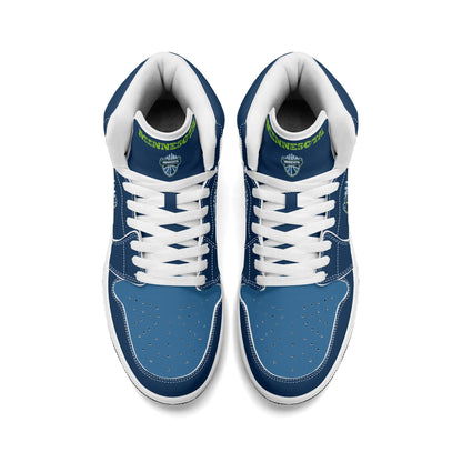 Minnesota basketball-inspired high top sneakers in navy with all-over city graphic printed upper