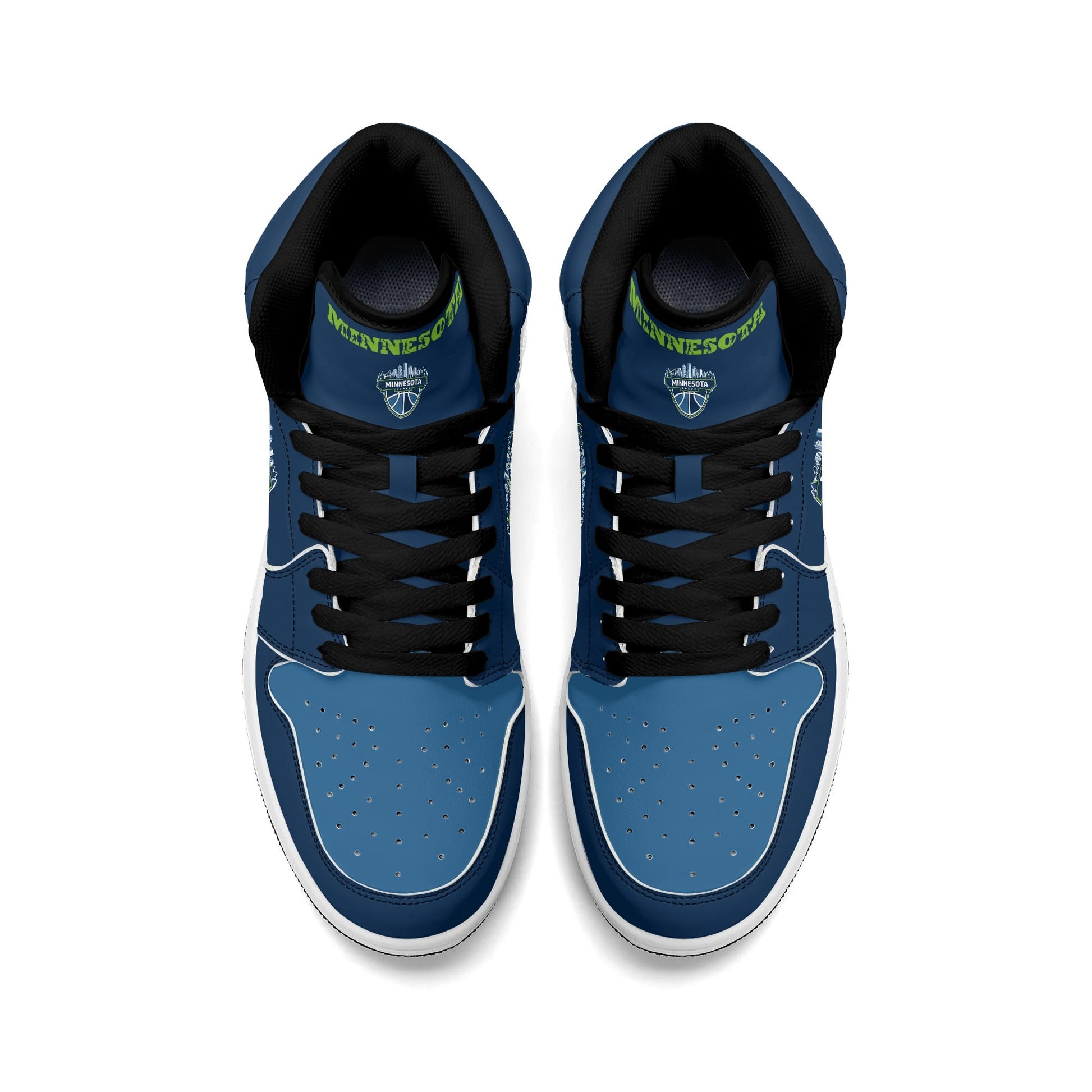 Minnesota basketball-inspired high top sneakers in navy with all-over city graphic printed upper