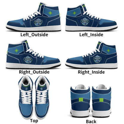 Minnesota basketball-inspired high top sneakers in navy with all-over city graphic printed upper