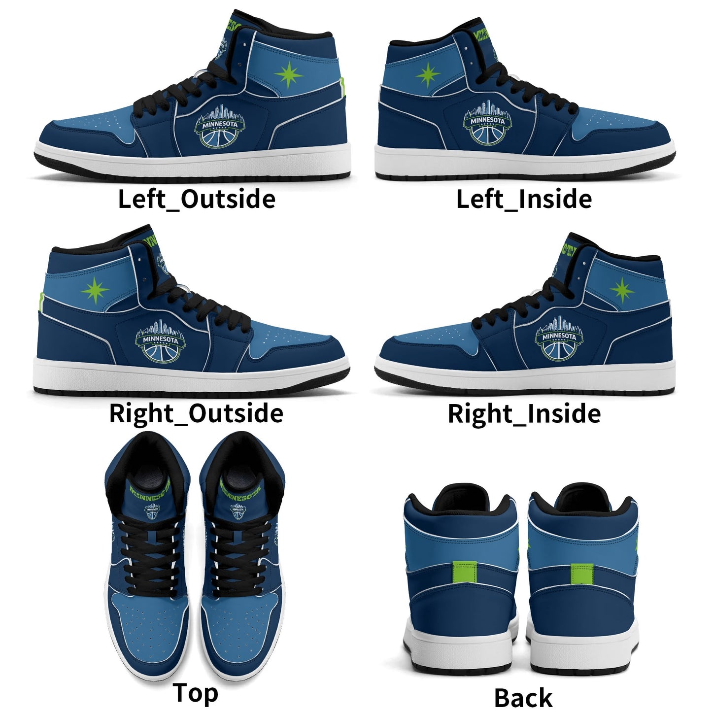 Minnesota basketball-inspired high top sneakers in navy with all-over city graphic printed upper