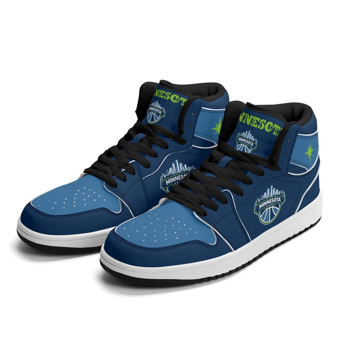 Minnesota basketball-inspired high top sneakers in navy with all-over city graphic printed upper