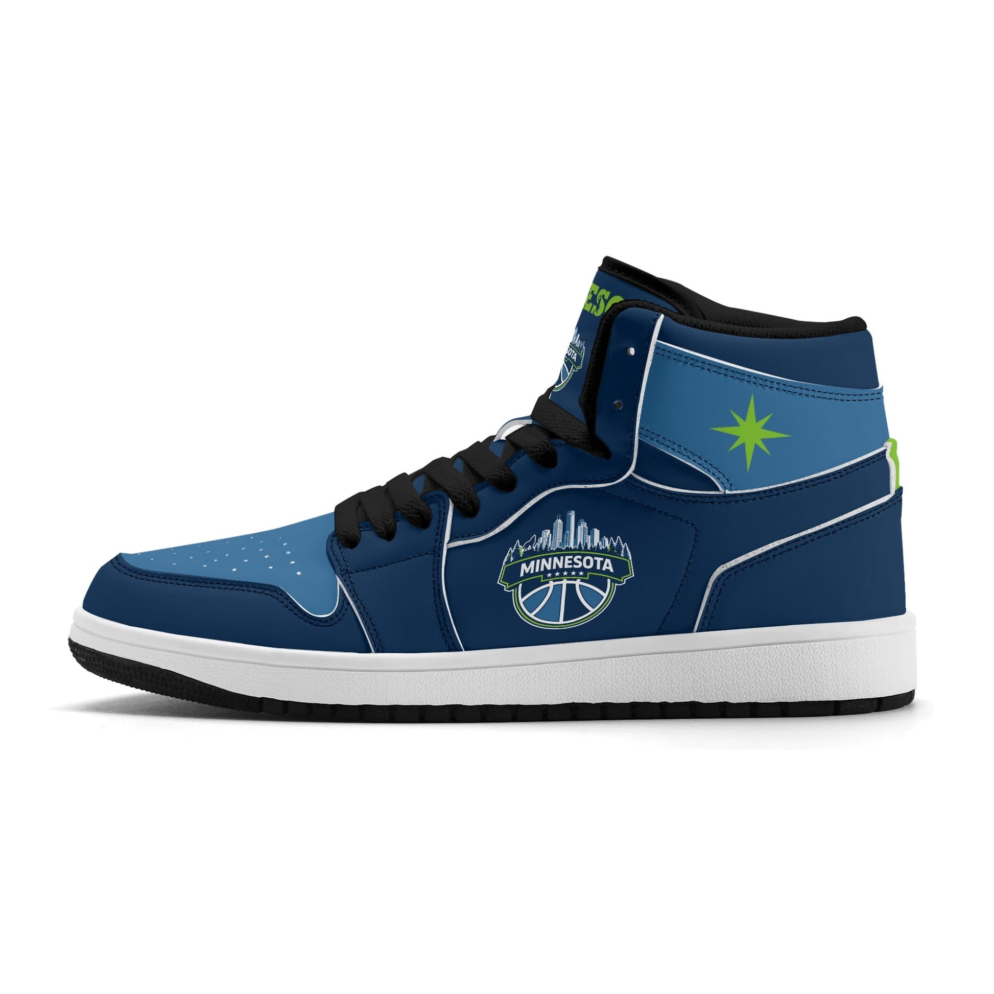 Minnesota basketball-inspired high top sneakers in navy with all-over city graphic printed upper