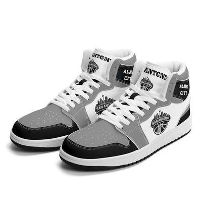 San Antonio basketball-inspired high top sneakers in white with all-over city graphic printed upper