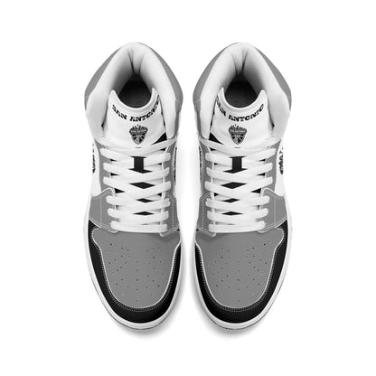 San Antonio basketball-inspired high top sneakers in white with all-over city graphic printed upper