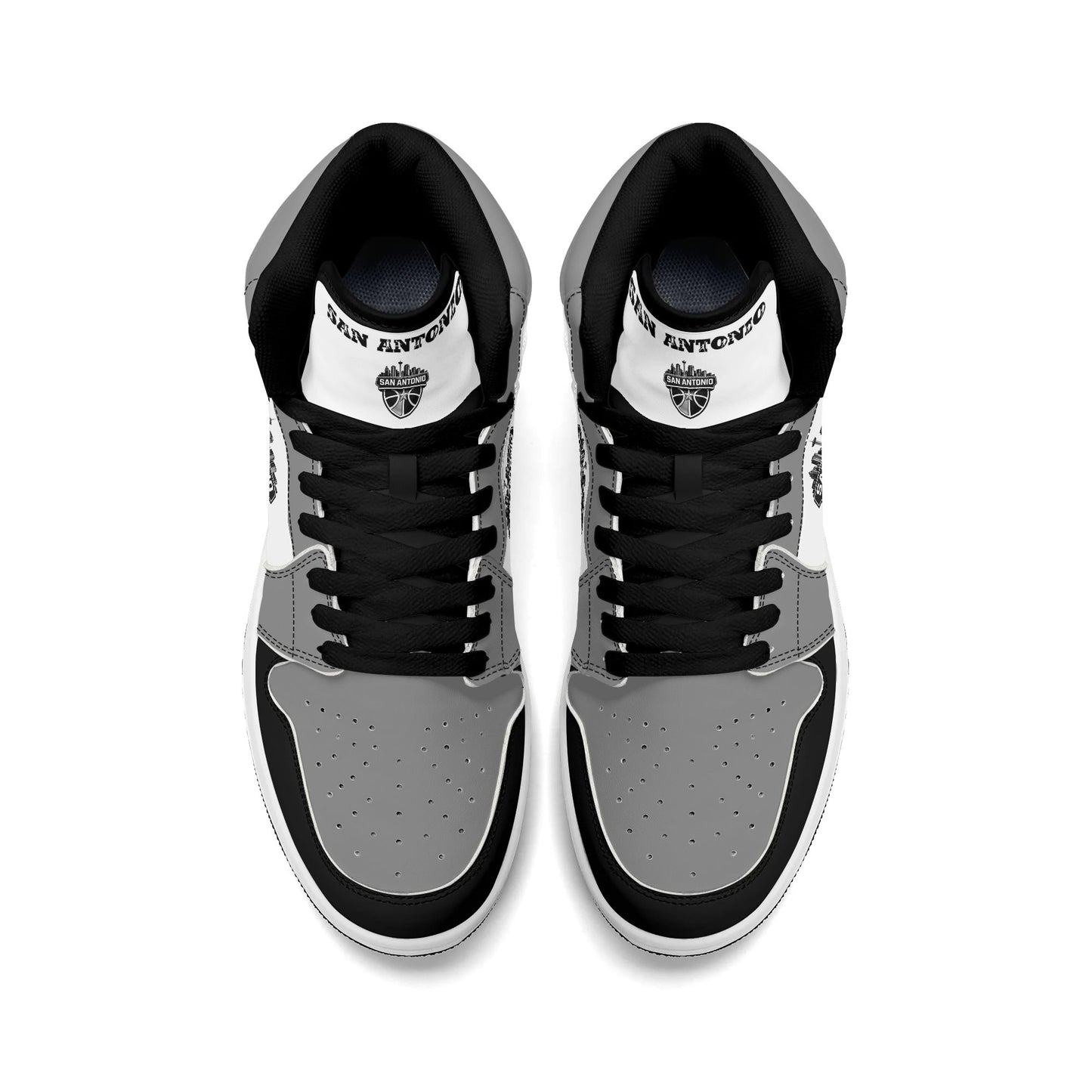 San Antonio basketball-inspired high top sneakers in white with all-over city graphic printed upper