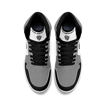 San Antonio basketball-inspired high top sneakers in white with all-over city graphic printed upper