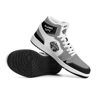 San Antonio basketball-inspired high top sneakers in white with all-over city graphic printed upper