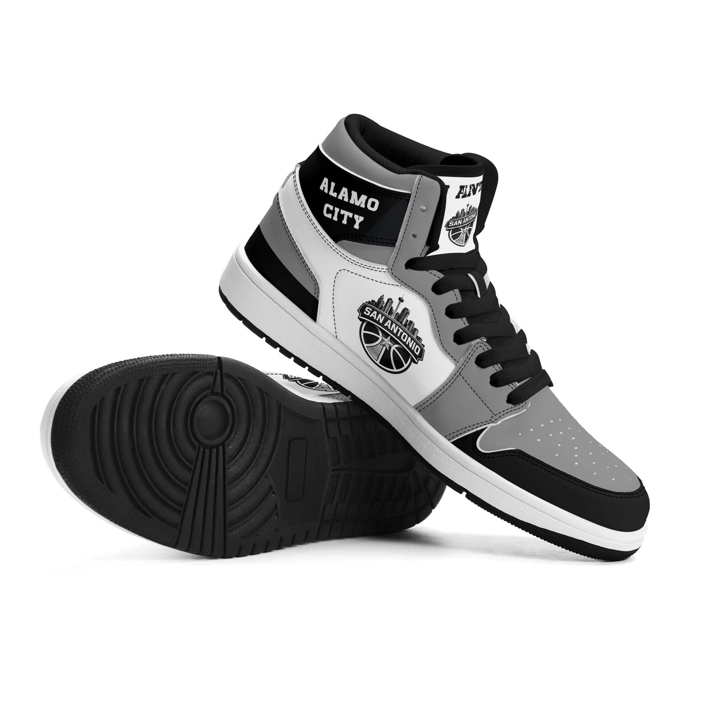 San Antonio basketball-inspired high top sneakers in white with all-over city graphic printed upper