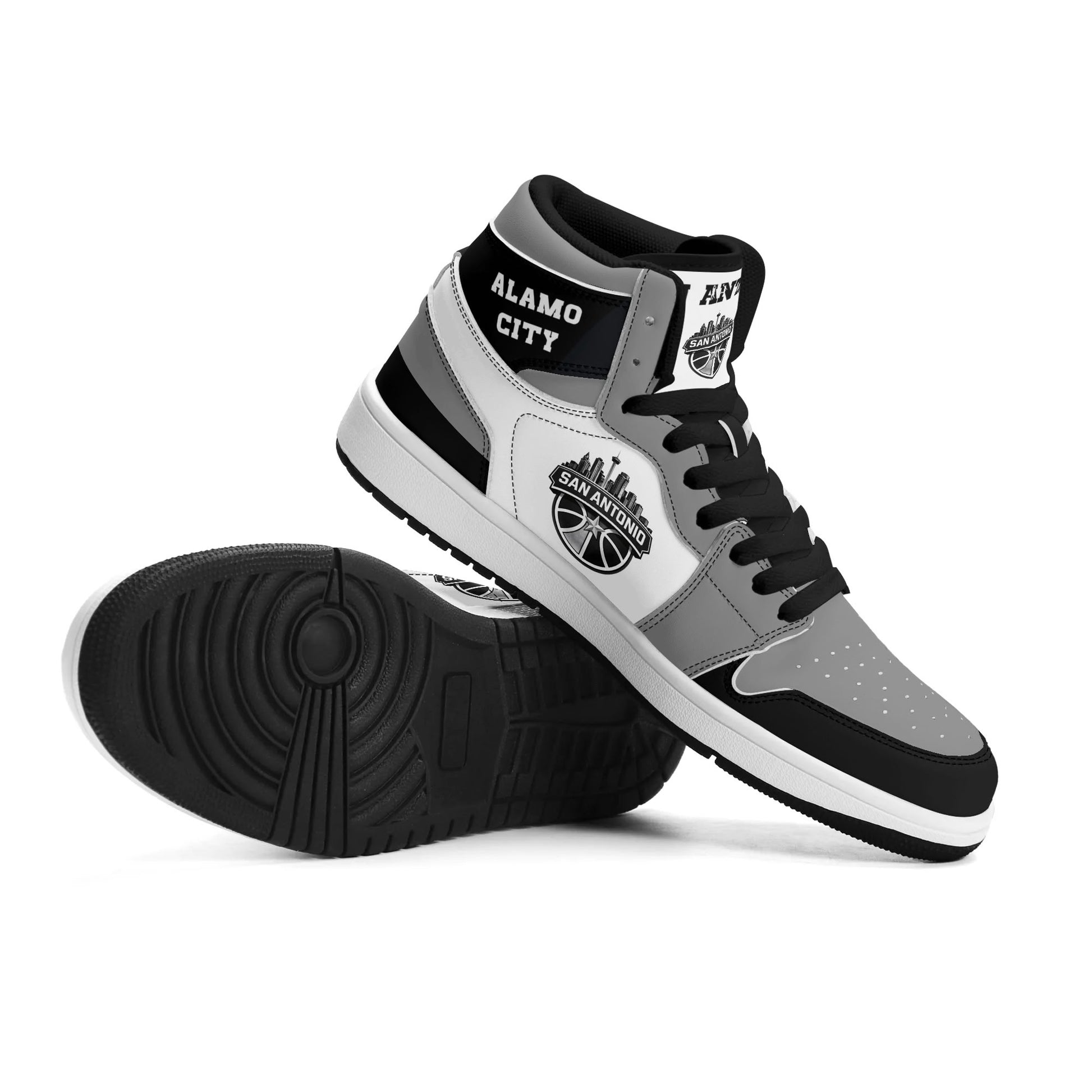 San Antonio basketball-inspired high top sneakers in white with all-over city graphic printed upper