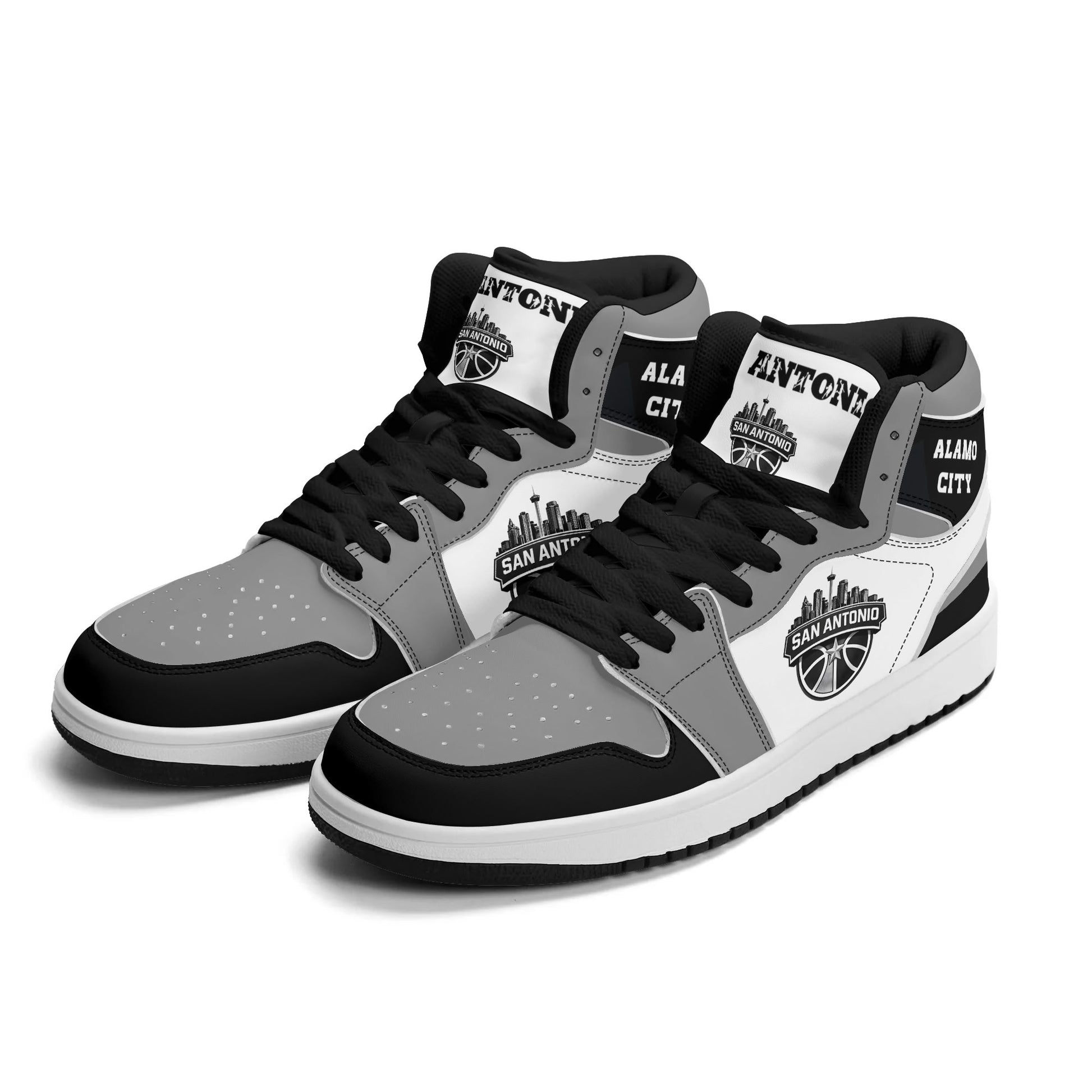 San Antonio basketball-inspired high top sneakers in white with all-over city graphic printed upper