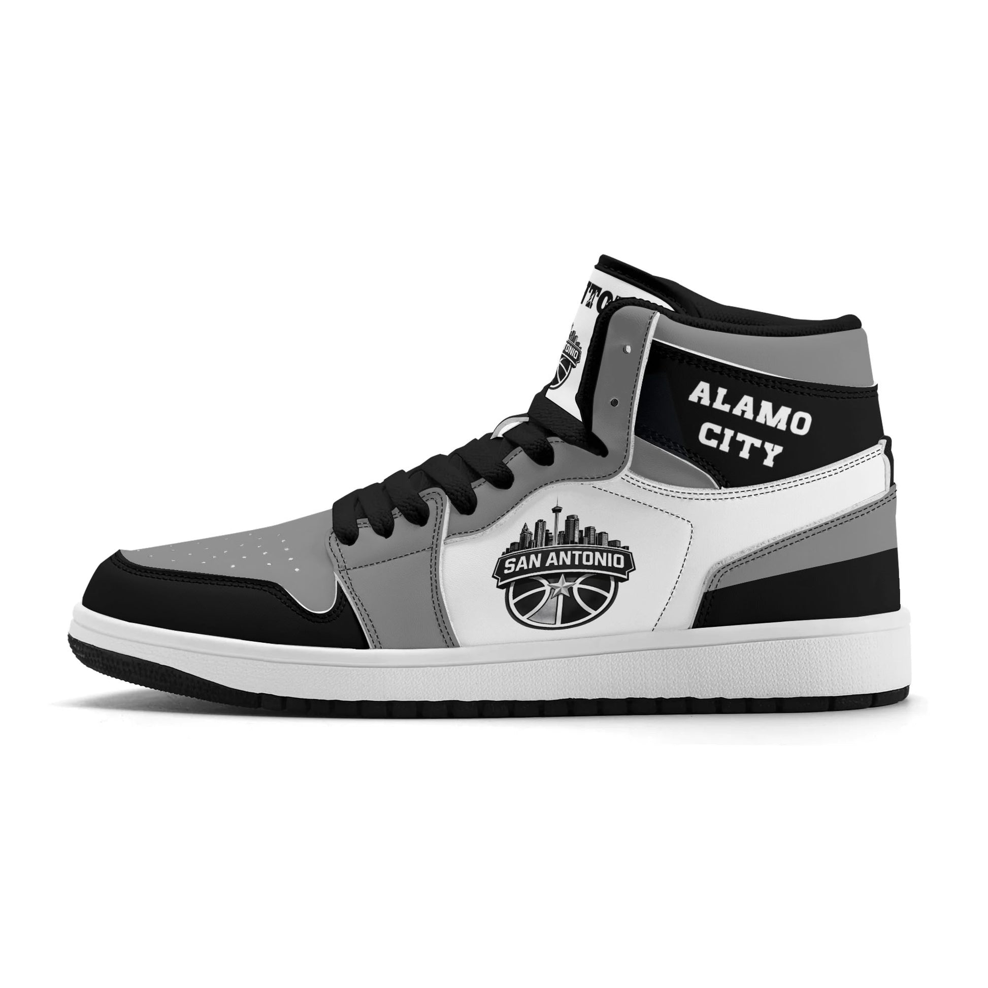 San Antonio basketball-inspired high top sneakers in white with all-over city graphic printed upper