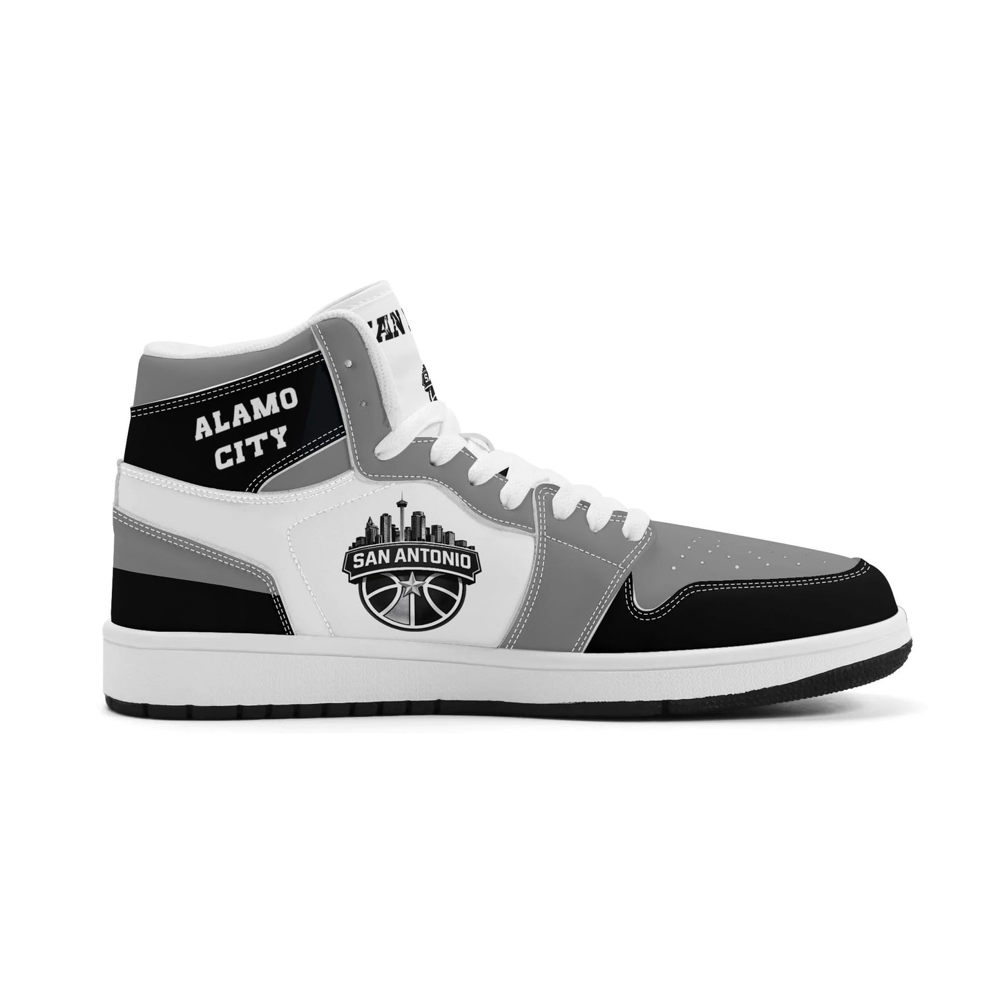 San Antonio basketball-inspired high top sneakers in white with all-over city graphic printed upper