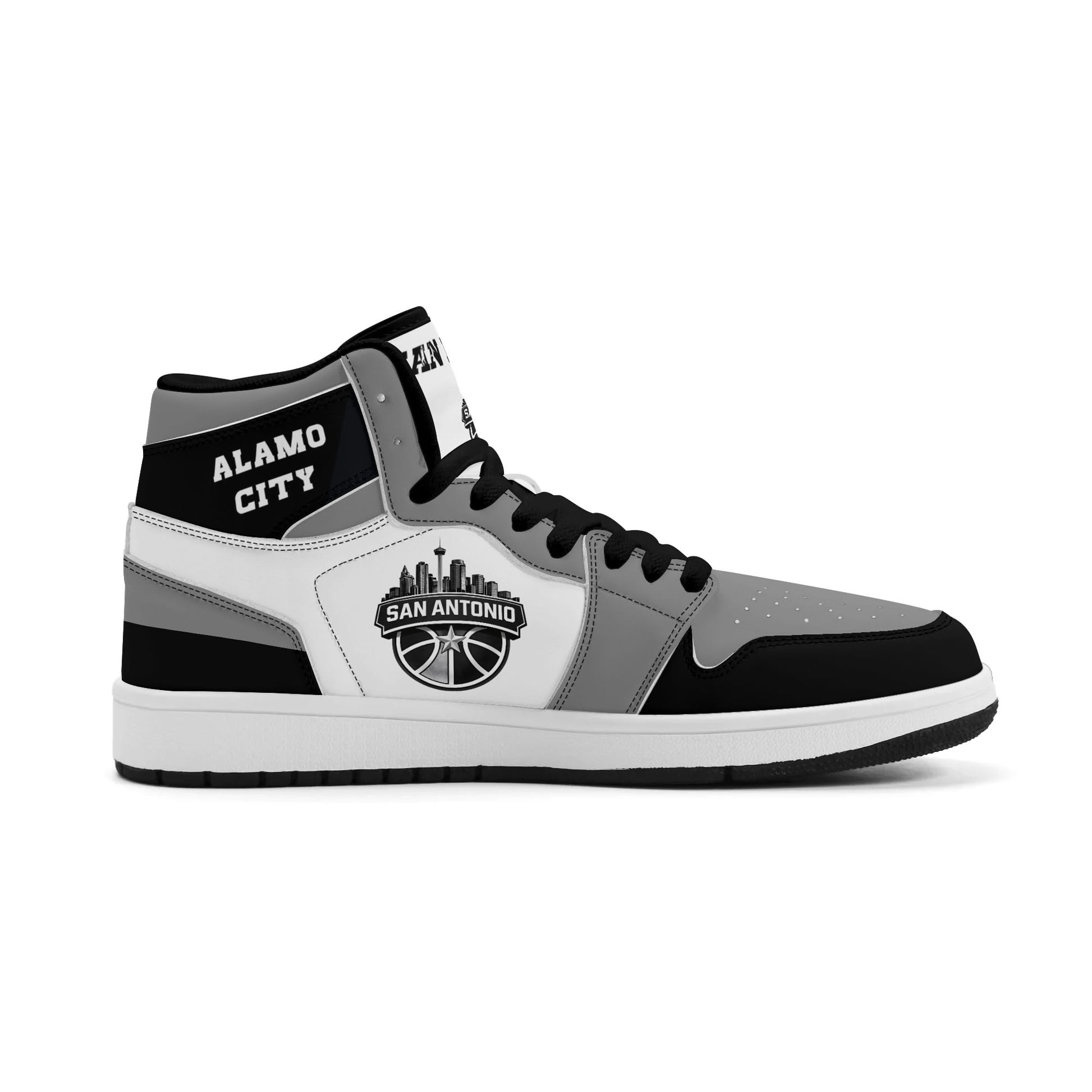 San Antonio basketball-inspired high top sneakers in white with all-over city graphic printed upper