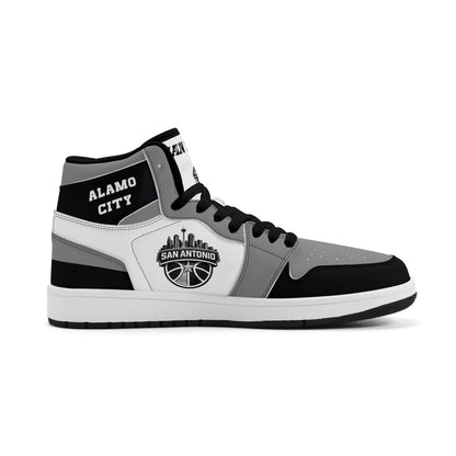 San Antonio basketball-inspired high top sneakers in white with all-over city graphic printed upper