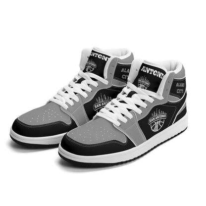 San Antonio basketball-inspired high top sneakers in black with all-over city graphic printed upper