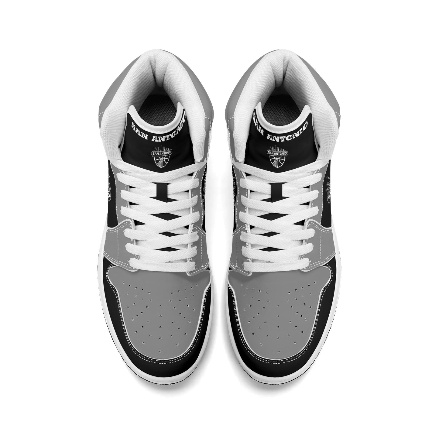 San Antonio basketball-inspired high top sneakers in black with all-over city graphic printed upper