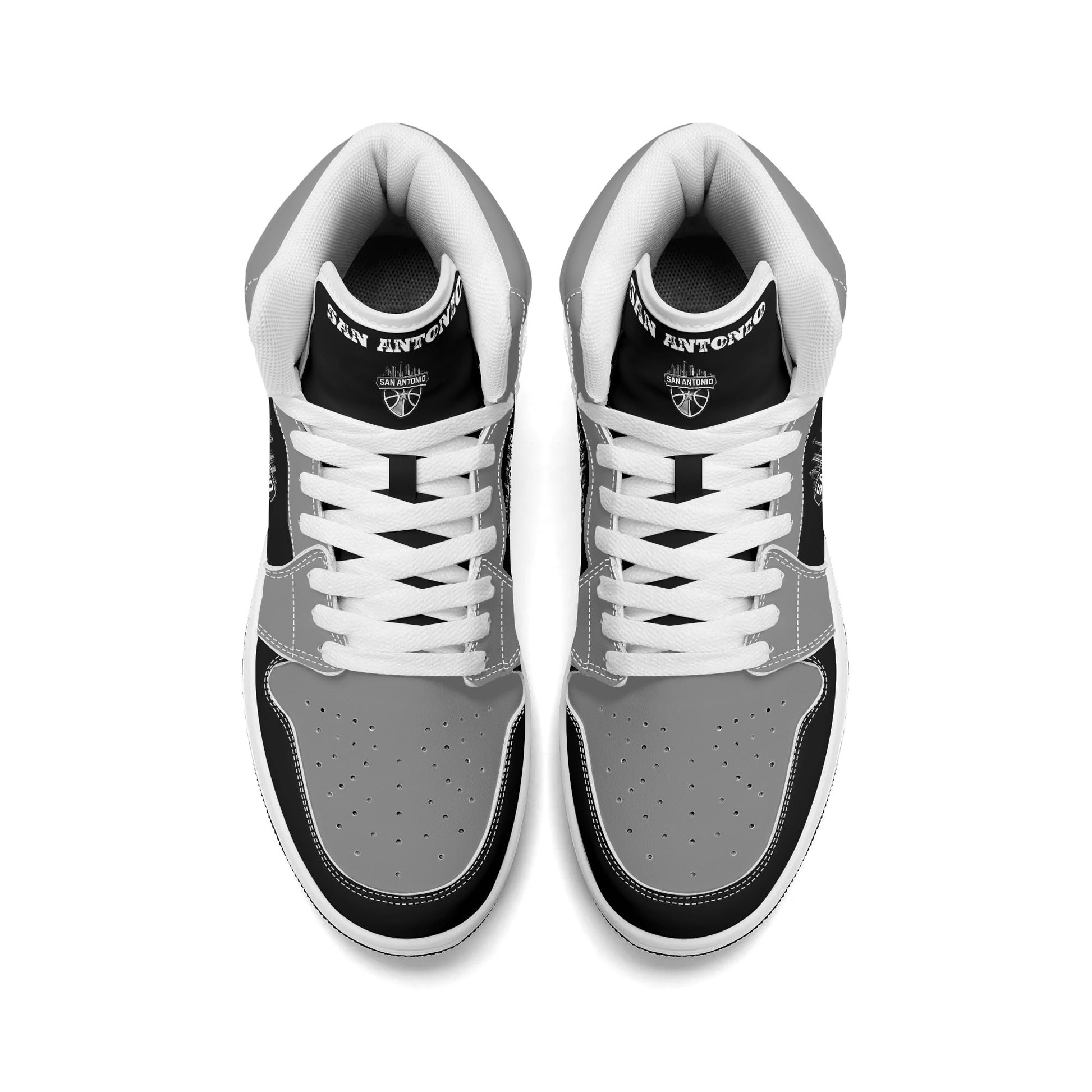 San Antonio basketball-inspired high top sneakers in black with all-over city graphic printed upper