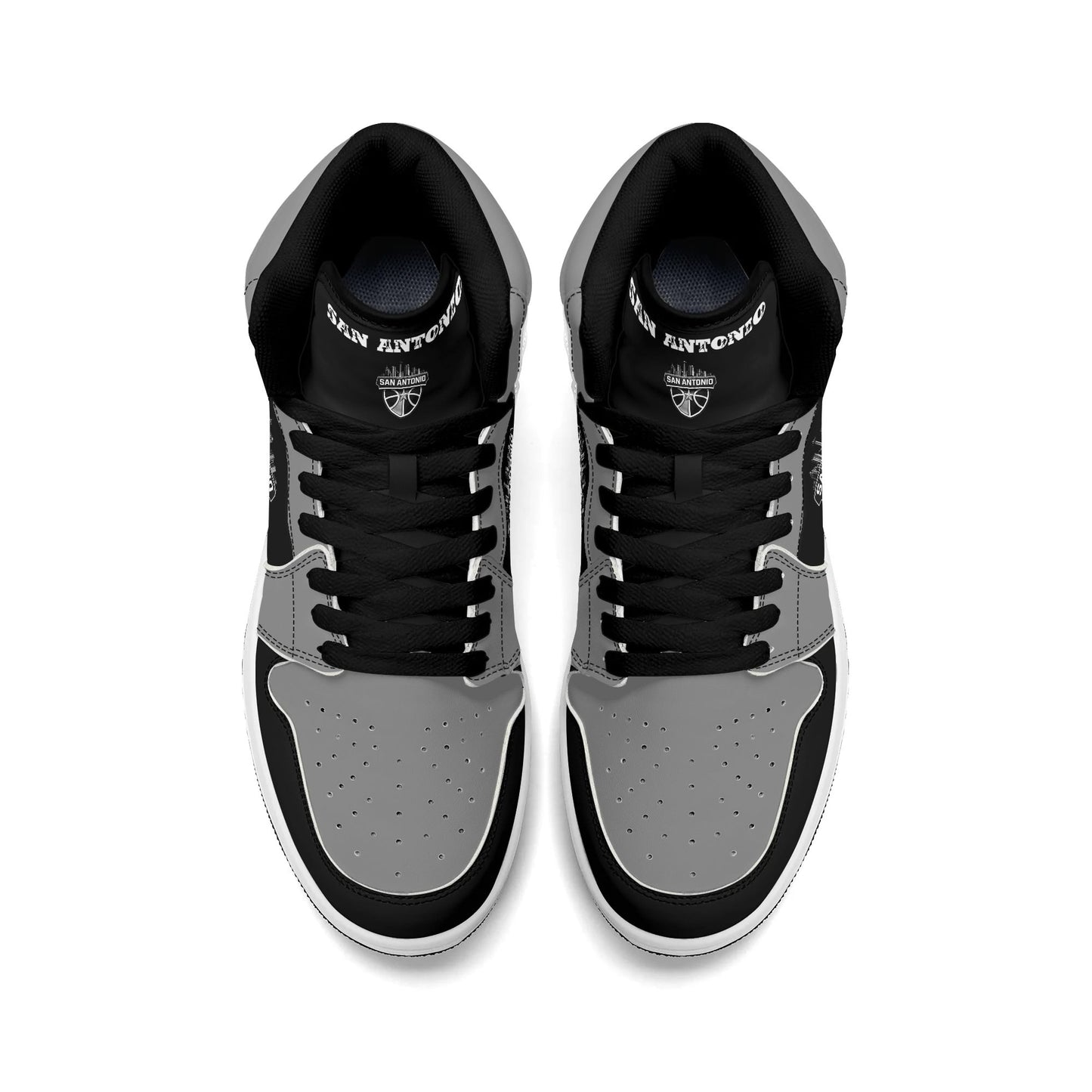 San Antonio basketball-inspired high top sneakers in black with all-over city graphic printed upper