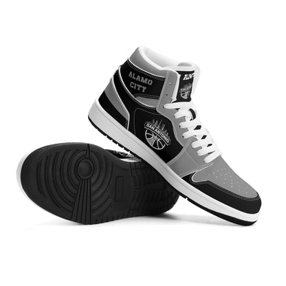 San Antonio basketball-inspired high top sneakers in black with all-over city graphic printed upper