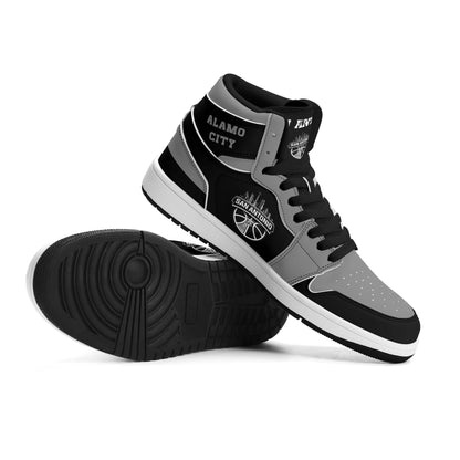 San Antonio basketball-inspired high top sneakers in black with all-over city graphic printed upper