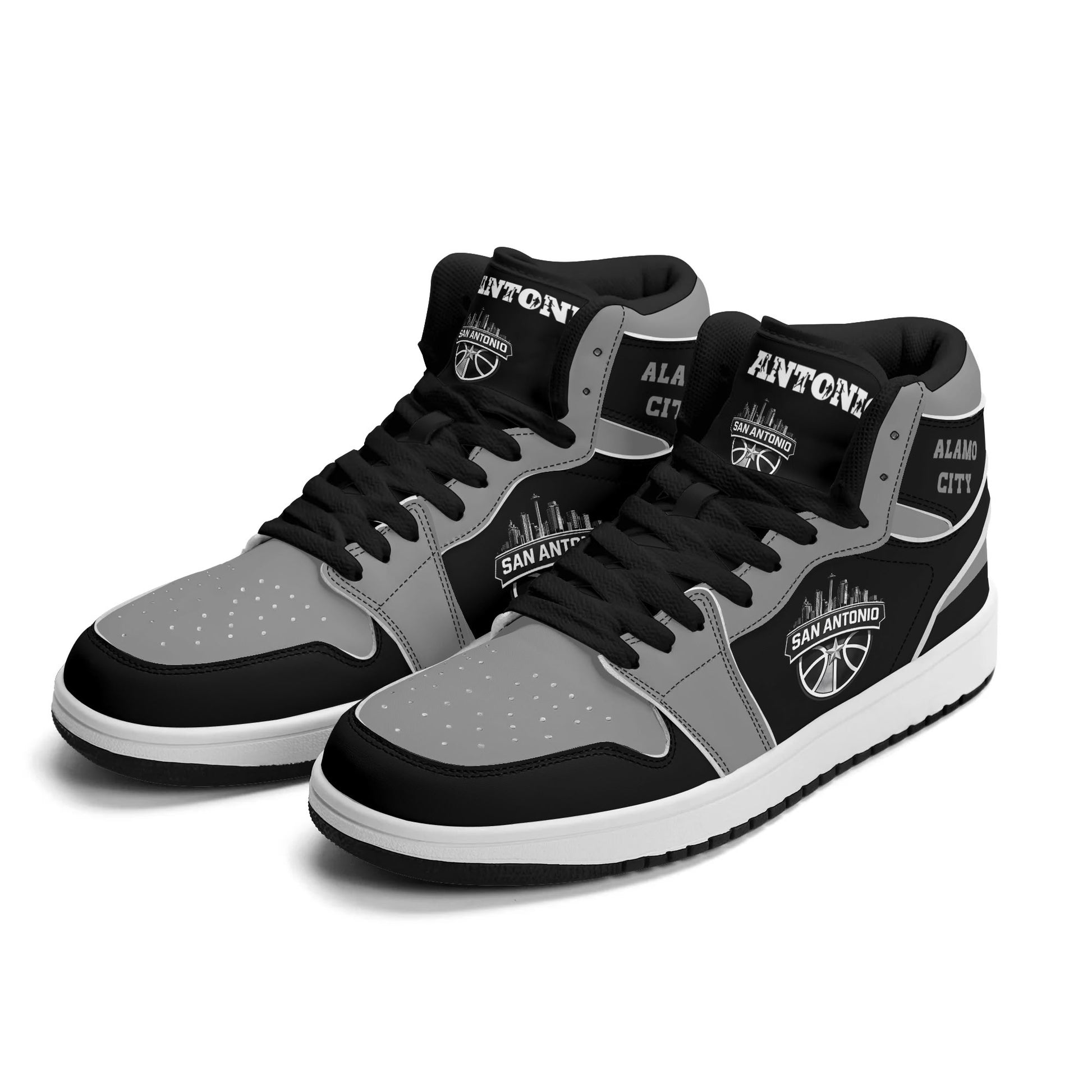 San Antonio basketball-inspired high top sneakers in black with all-over city graphic printed upper