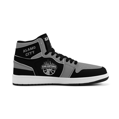 San Antonio basketball-inspired high top sneakers in black with all-over city graphic printed upper
