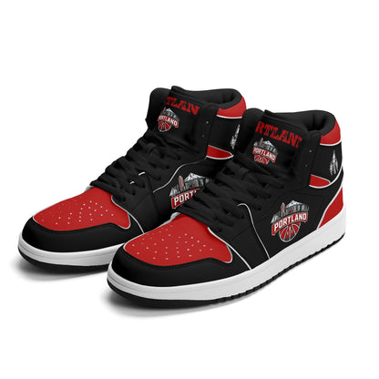 Portland basketball-inspired high top sneakers in black with all-over city graphic printed upper