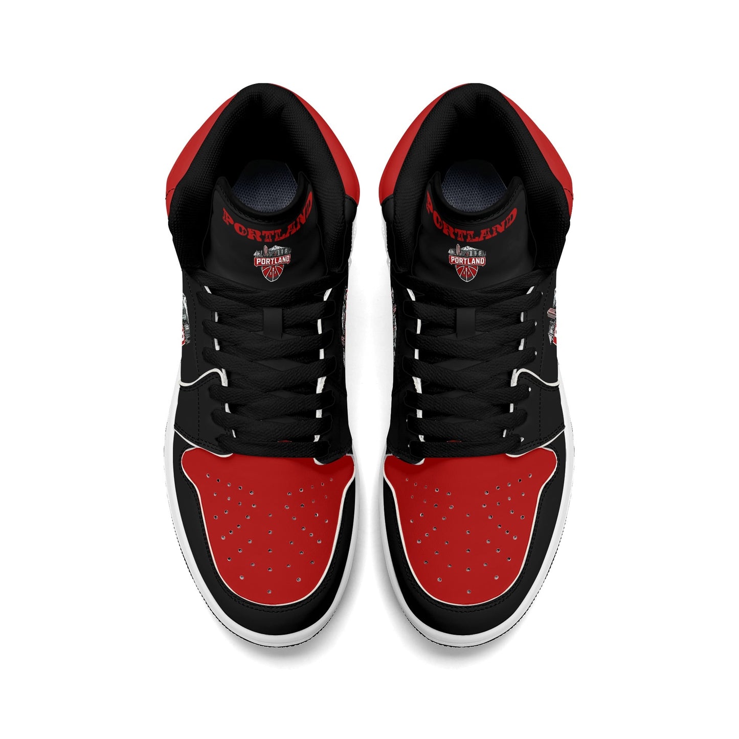 Portland basketball-inspired high top sneakers in black with all-over city graphic printed upper