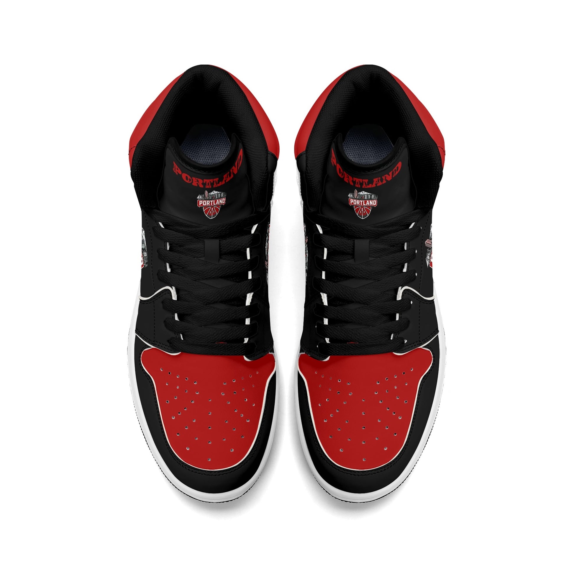 Portland basketball-inspired high top sneakers in black with all-over city graphic printed upper