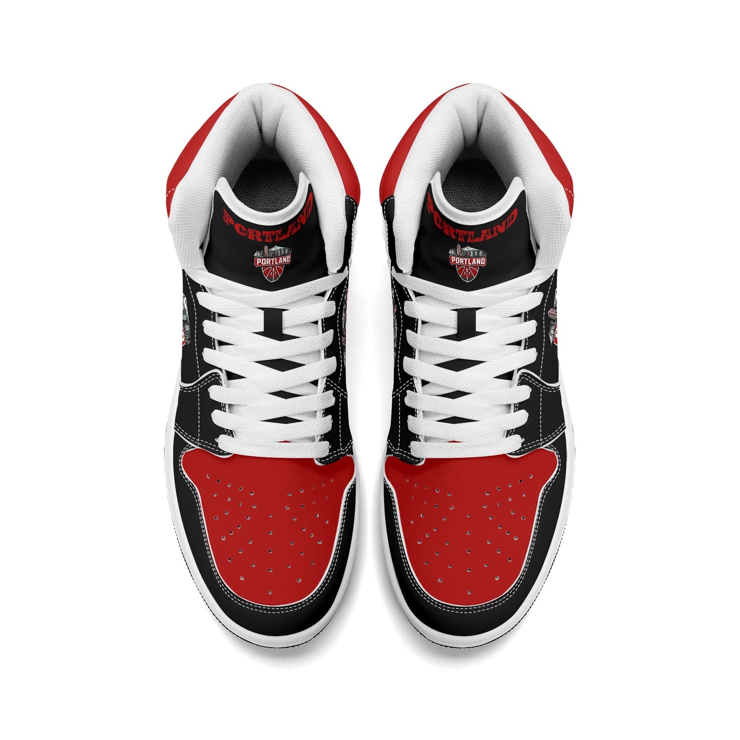 Portland basketball-inspired high top sneakers in black with all-over city graphic printed upper