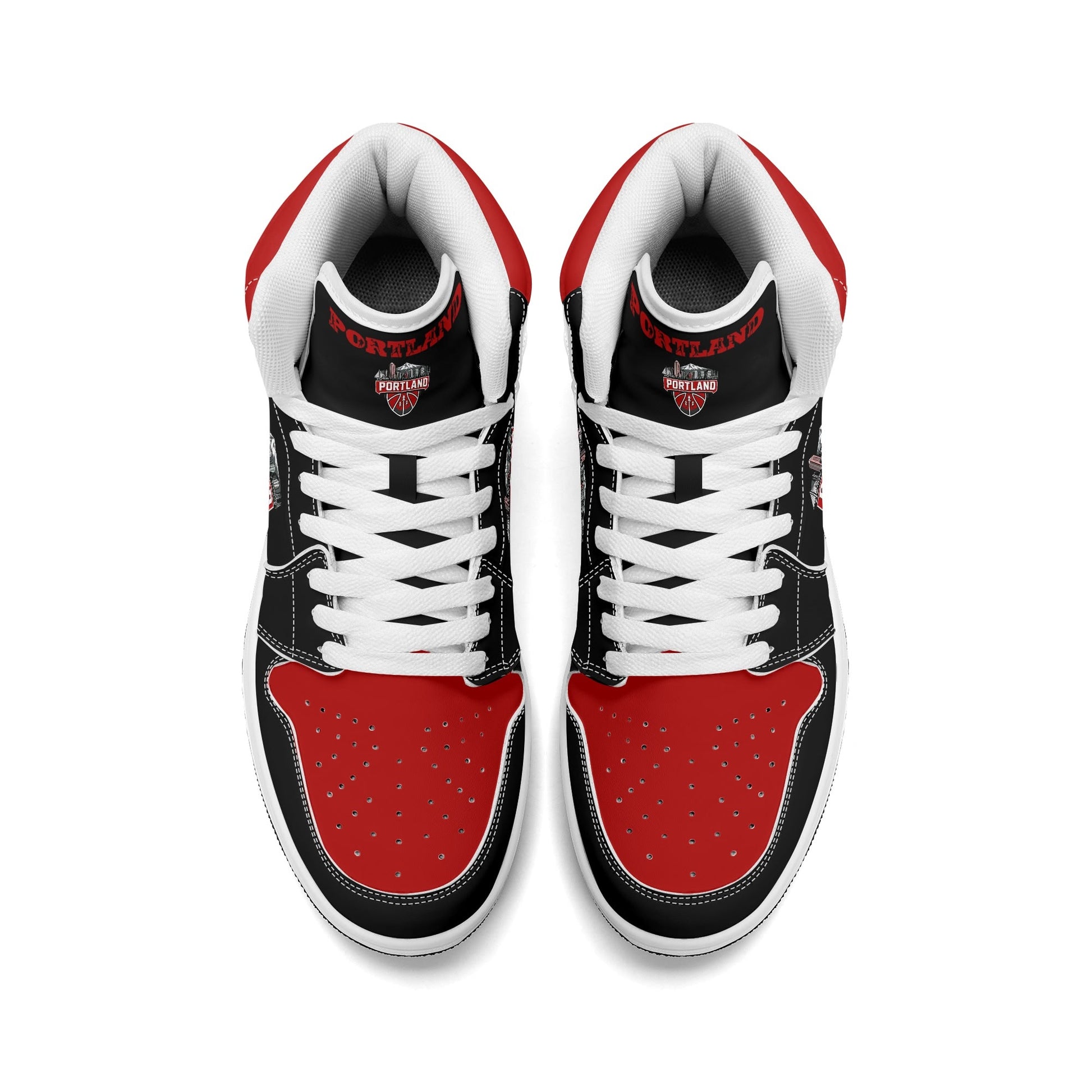 Portland basketball-inspired high top sneakers in black with all-over city graphic printed upper