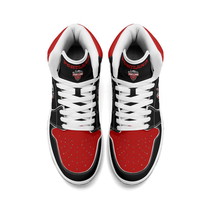 Portland basketball-inspired high top sneakers in black with all-over city graphic printed upper