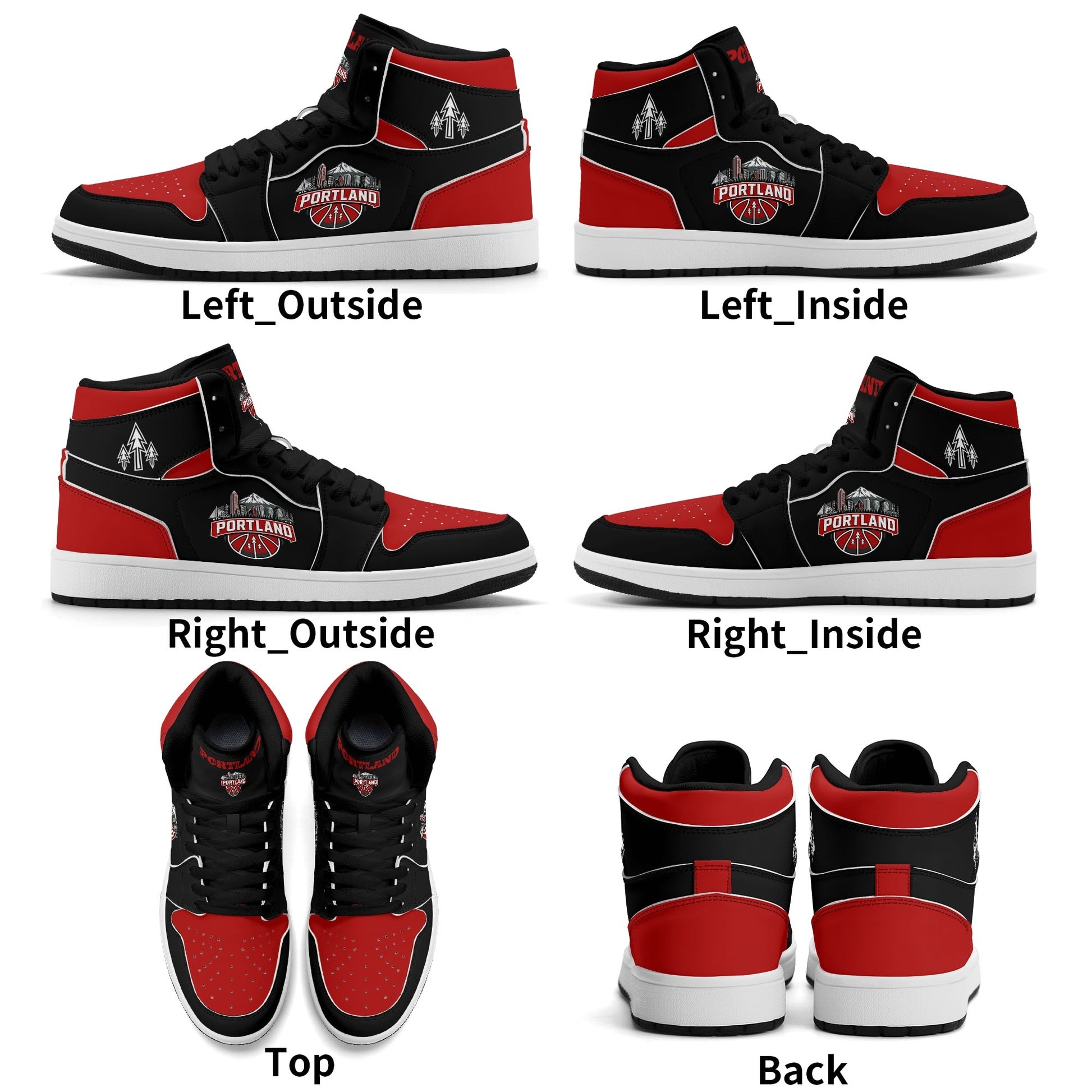 Portland basketball-inspired high top sneakers in black with all-over city graphic printed upper