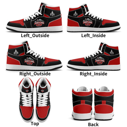 Portland basketball-inspired high top sneakers in black with all-over city graphic printed upper