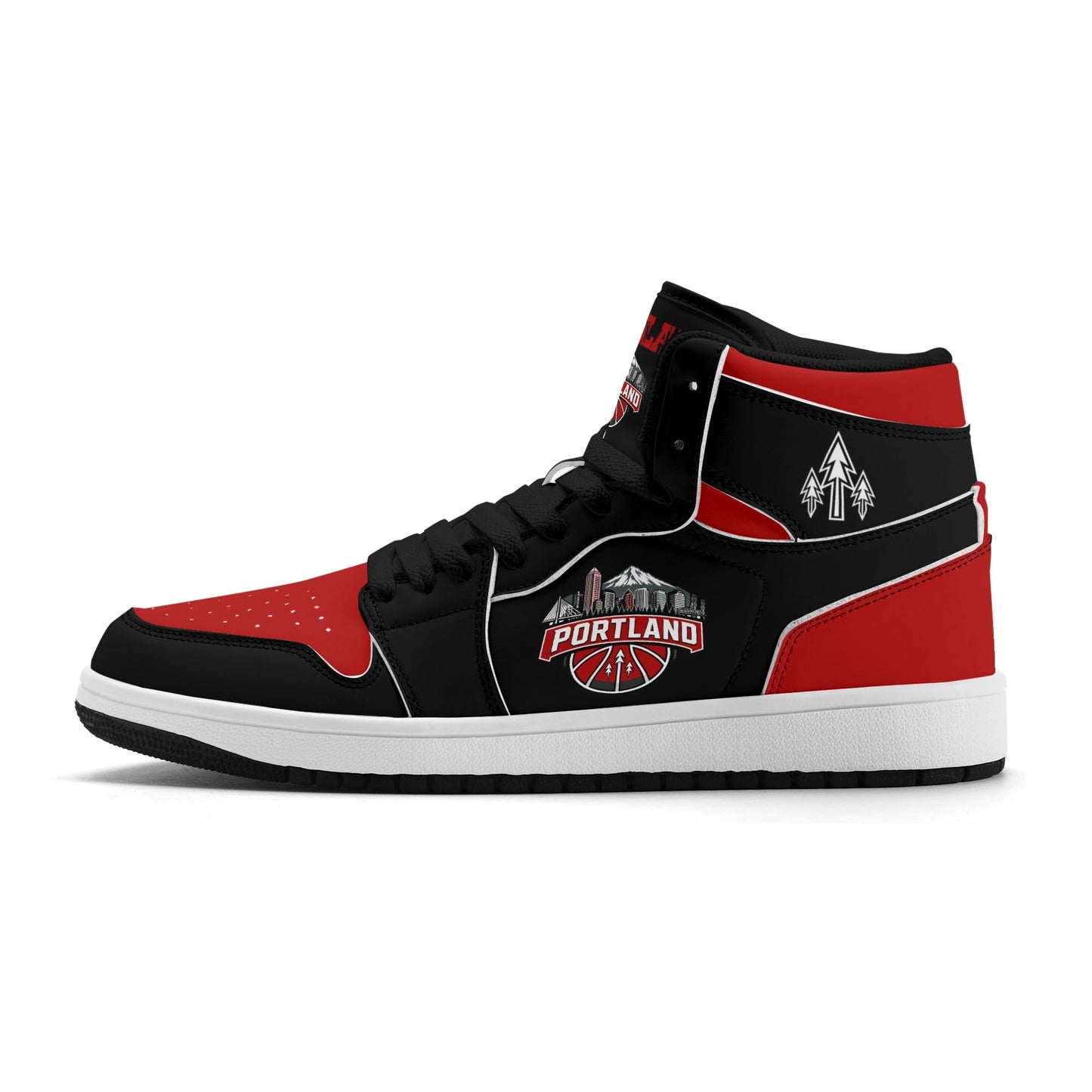 Portland basketball-inspired high top sneakers in black with all-over city graphic printed upper